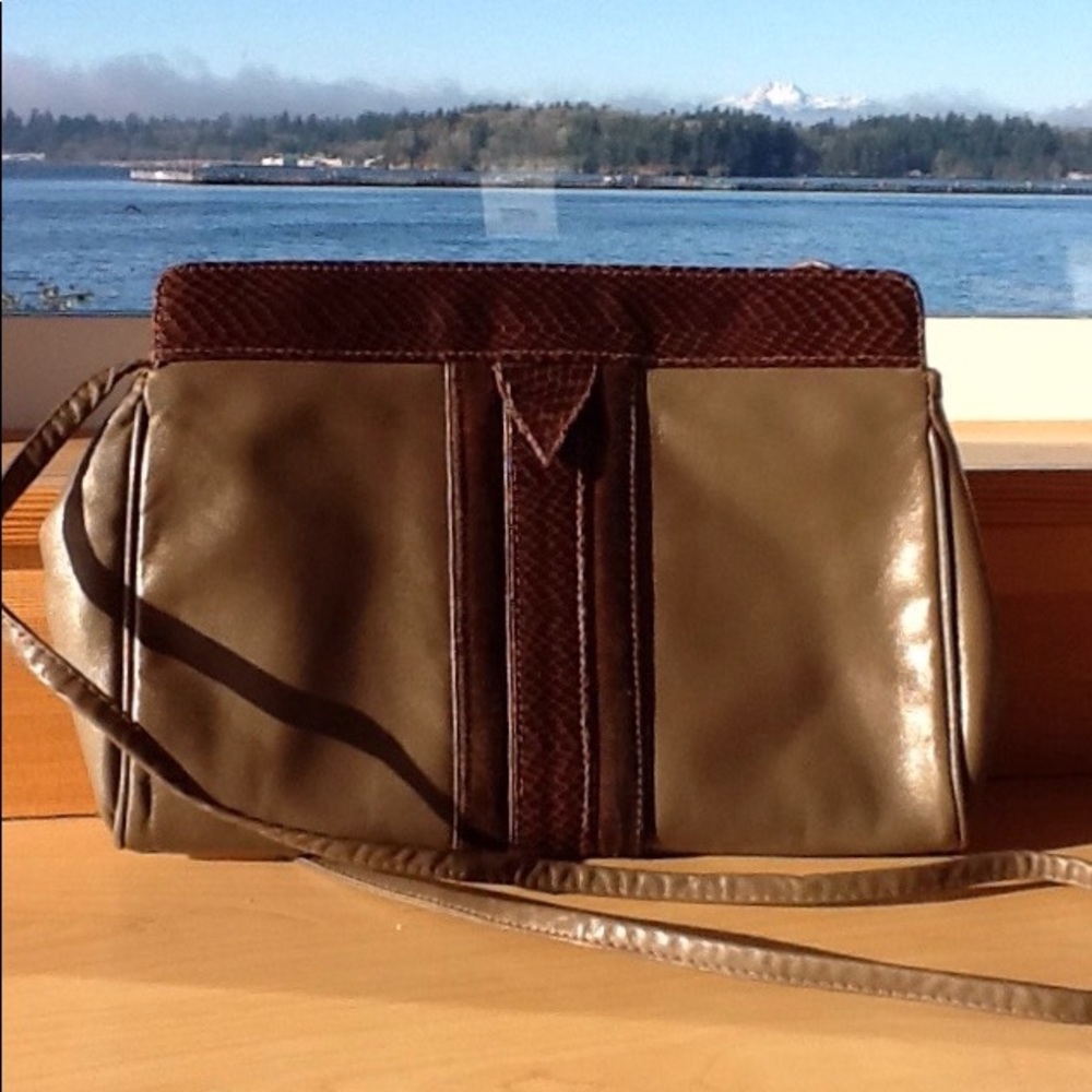 Nordstrom Italian made taupe leather cross…